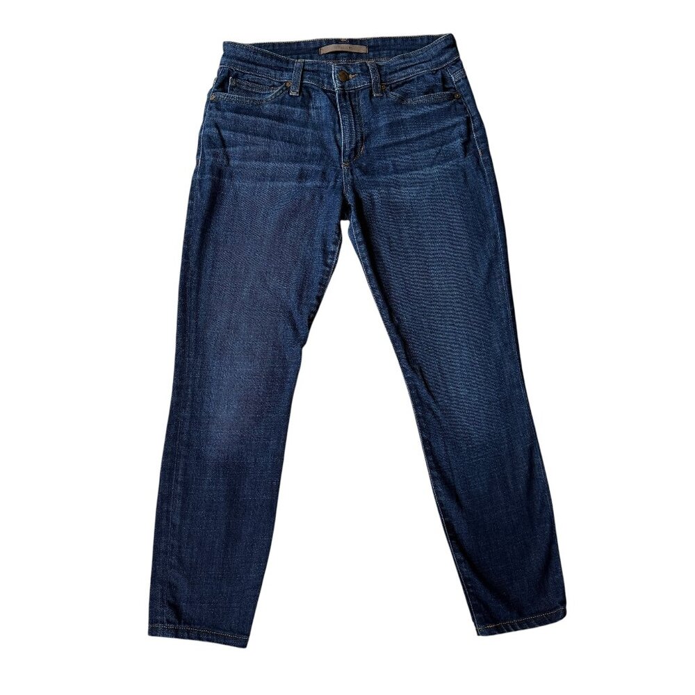 Joe's dark wash blue button zip five pocket stretchy 27/4 petite skinny jeans